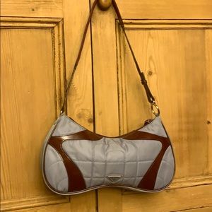 Prada cute blue nylon/wine paten leather handbag